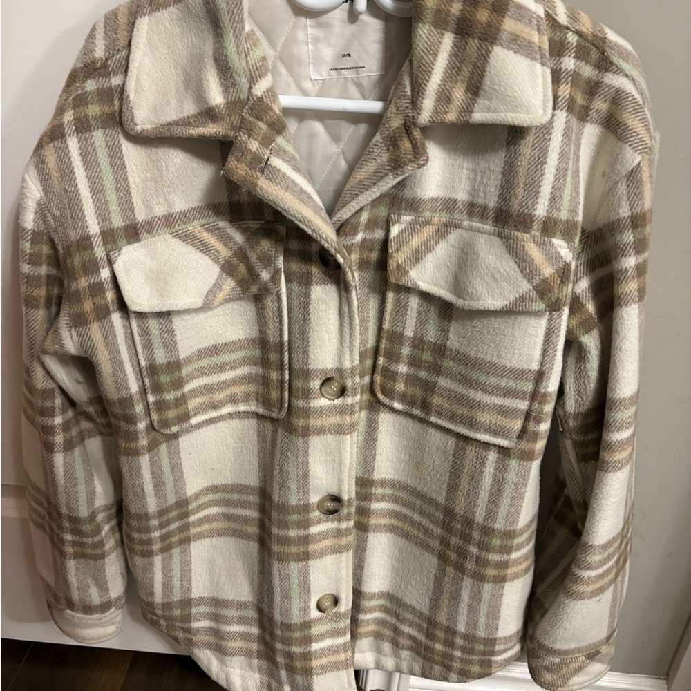 Garage Cream and Brown Plaid Utility Jacket